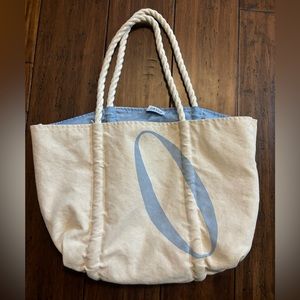Obagi personalized O initial cream blue canvas bag beach tote skincare